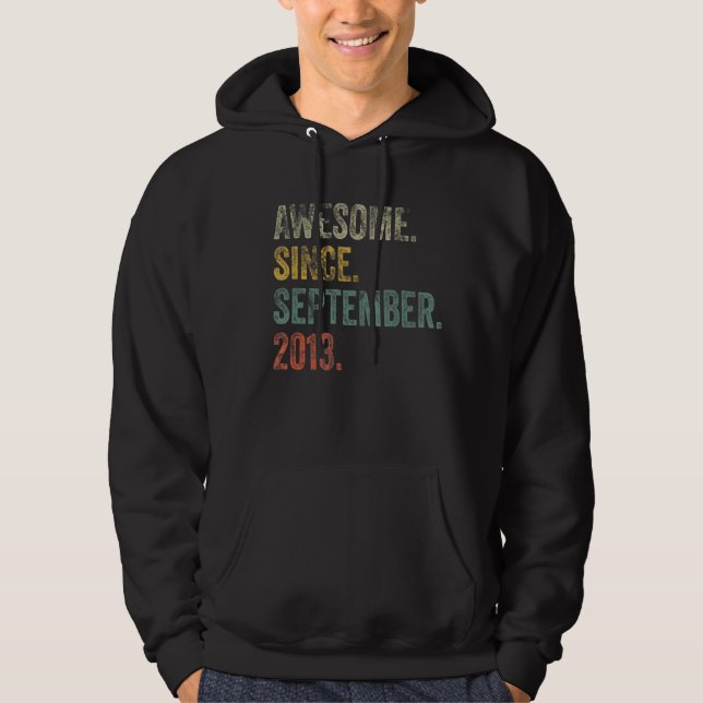 Vintage 2013 9th Birthday Awesome Since September  Hoodie (Front)