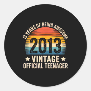 Vintage 2013 Teenager 13th Birthday 13 Yr2026  Classic Round Sticker