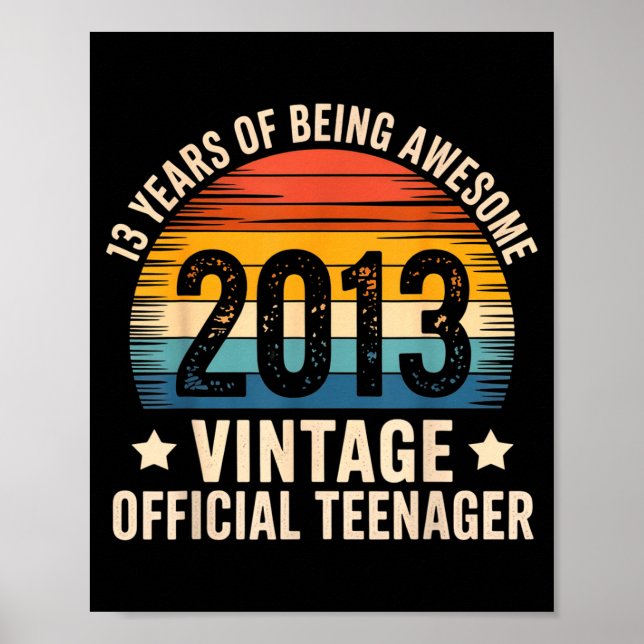 Vintage 2013 Teenager 13th Birthday 13 Yr2026  Poster (Front)