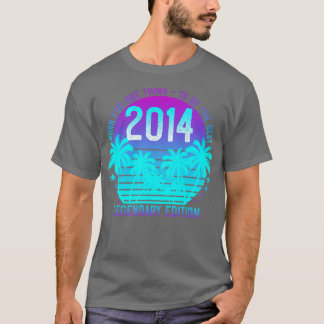 Vintage 2014 Birthday 7th  Aesthetic Sunset Palm T-Shirt