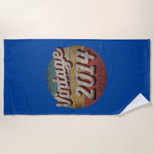VINTAGE 2014 MEN WOMEN BIRTHDAY GIFT BEACH TOWEL (Front)