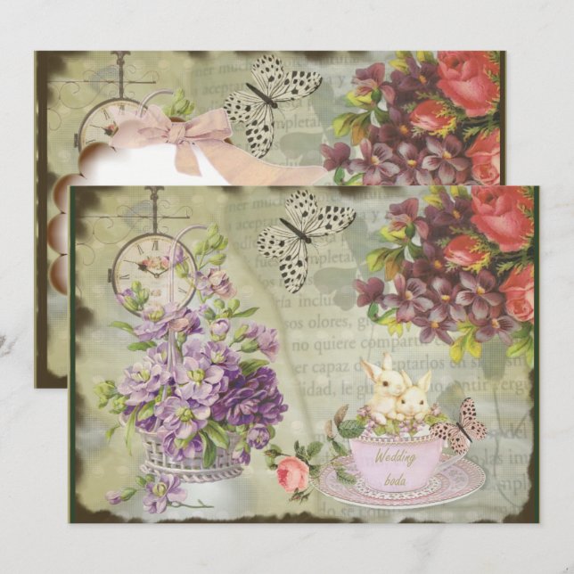 Vintage 2017 Decoupage Romantic Invitation (Front/Back)