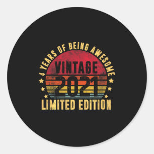 Vintage 2021 Limited Edition Funny 4 Year Old 4th Classic Round Sticker