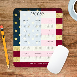 Vintage 2026 USA Flag Mini Calendar Mouse Mat