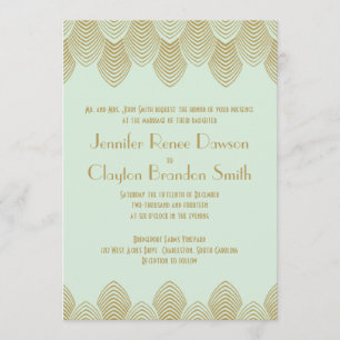 Vintage 20's Art Deco Scallop Mint Gold Wedding Invitation