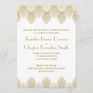 Vintage 20's Art Deco Scallop White Gold Wedding Invitation