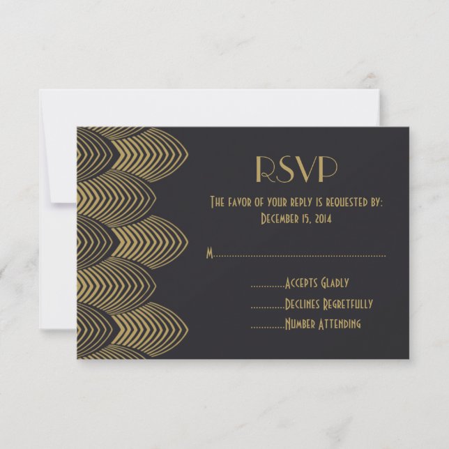 Vintage 20's Art Deco Scalloped Wedding RSVP card (Front)