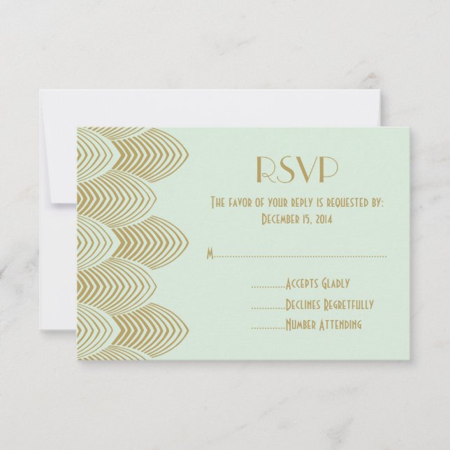 Vintage 20's Art Deco Scalloped Wedding RSVP Mint (Front)
