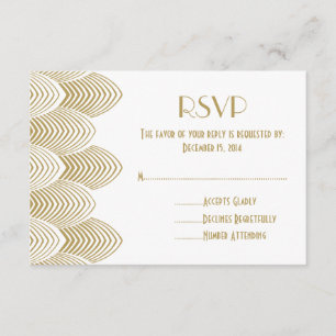 Vintage 20's Art Deco Scalloped Wedding RSVP White