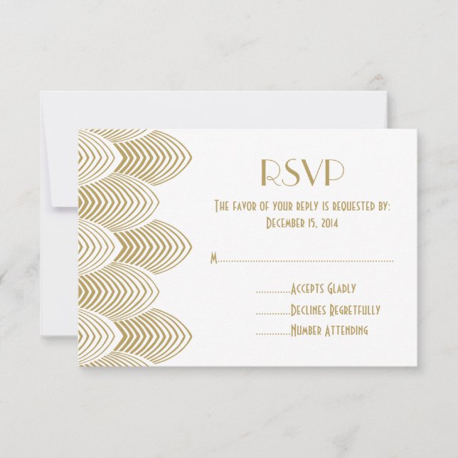Vintage 20's Art Deco Scalloped Wedding RSVP White (Front)