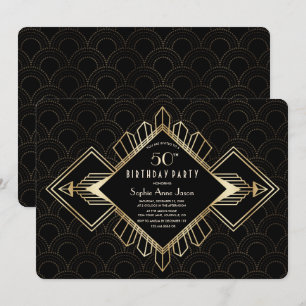 Vintage 20s Gold Black Great Gatsby Birthday Party Invitation