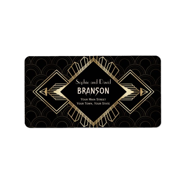 Vintage 20s Gold Black Great Gatsby  Wedding Label (Front)