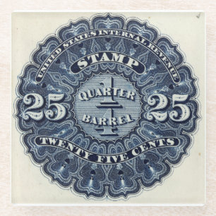 Vintage 25c Beer Revenue Stamp Glass Coaster