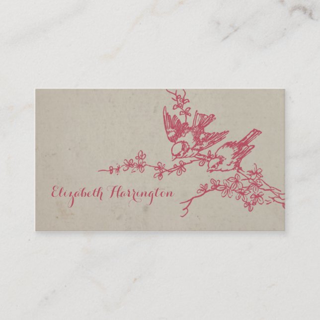Vintage 2 Birds in Tree Business Card (Front)