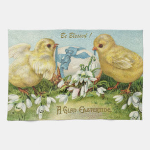 Vintage 2 Chickens And Egg Easter Tea Towel