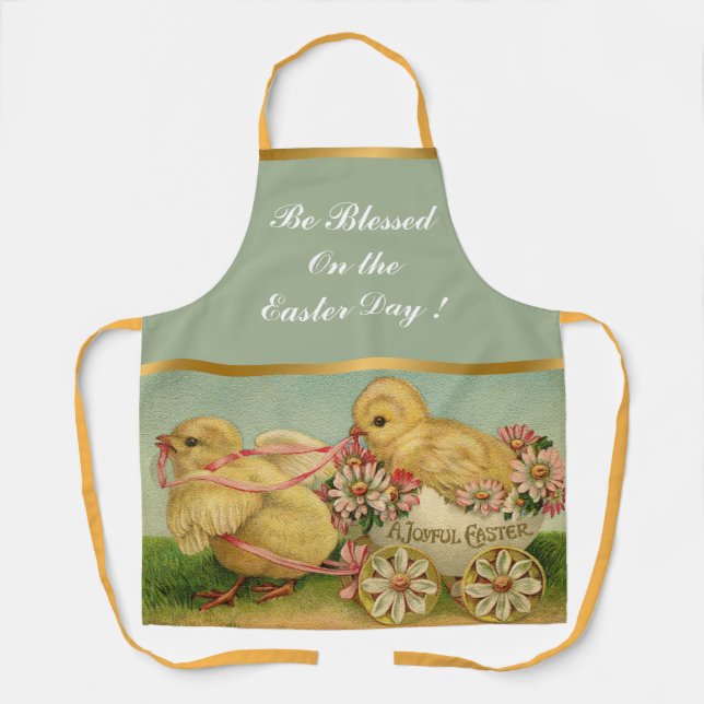 Vintage 2 Chickens Easter Holiday Apron (Front)