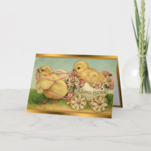 Vintage 2 Chickens Easter Holiday Folded Cards