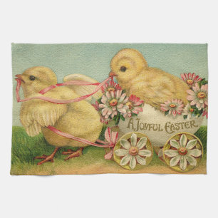 Vintage 2 Chickens Easter Holiday Tea Towel