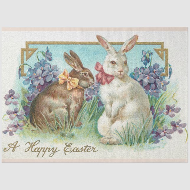 Vintage 2 Rabbits Easter Eggs Holiday Tissue Paper (Front)