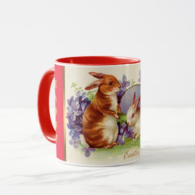 Vintage 2 Rabbits Easter Holiday Mug (Front Left)