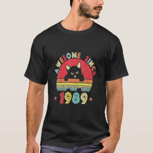 Vintage 33rd Birthday Awesome Since 1989 Retro Cat T-Shirt