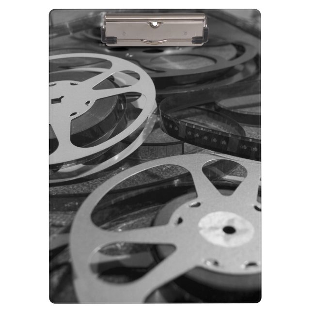 Vintage 35mm Film Reels Black and White Clipboard (Front)