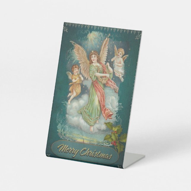 Vintage 3 Angels Christmas Pedestal Sign (Front)