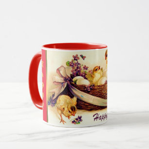 Vintage 3 Chickens And Eggs Easter Mug