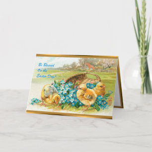 Vintage 3 Chickens Easter Holiday Folded Cards