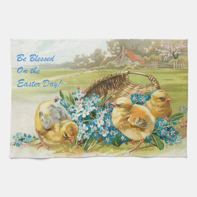Vintage 3 Chickens Easter Holiday Tea Towel (Horizontal)
