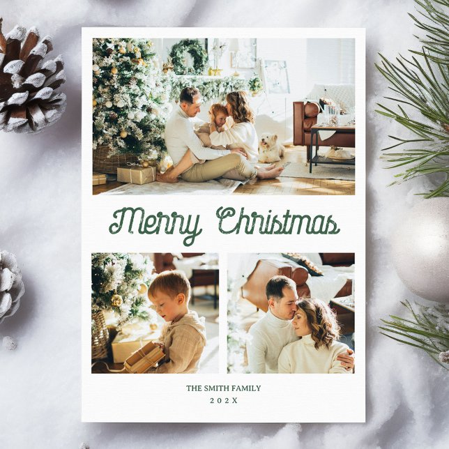 Vintage 3 Photos Christmas Greeting Holiday Card (Creator Uploaded)