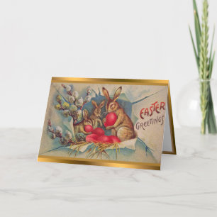 Vintage 3 Rabbits Easter Holiday Folded Cards
