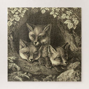 Vintage 3 smart little foxes antique children's  jigsaw puzzle