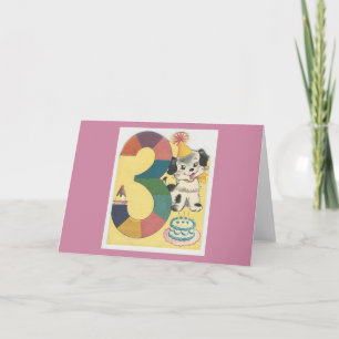 Vintage "3 Year Old" Happy Birthday With Dog Card