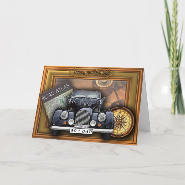 Vintage 3D Car - Happy Birthday Dad Card (Front)