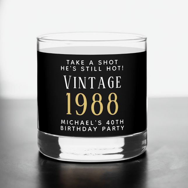 Vintage 40th Birthday Party Black Whiskey Glass (Creator Uploaded)