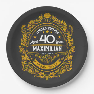 Vintage 40th Birthday Whiskey Label With Your Name Paper Plate