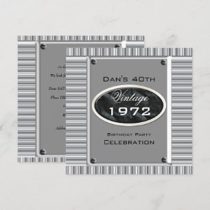 Vintage 40th Silver Look Image Birthday Party Invitation