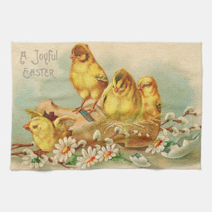 Vintage 4 Chickens Easter Holiday Tea Towel