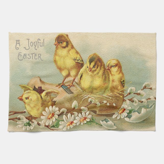 Vintage 4 Chickens Easter Holiday Tea Towel (Horizontal)