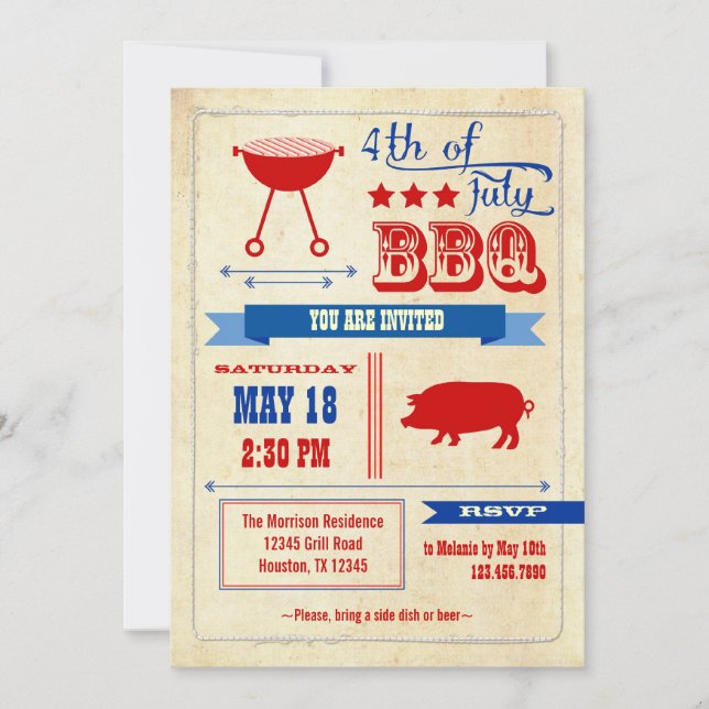 Vintage 4th of July BBQ Invitation (Front)