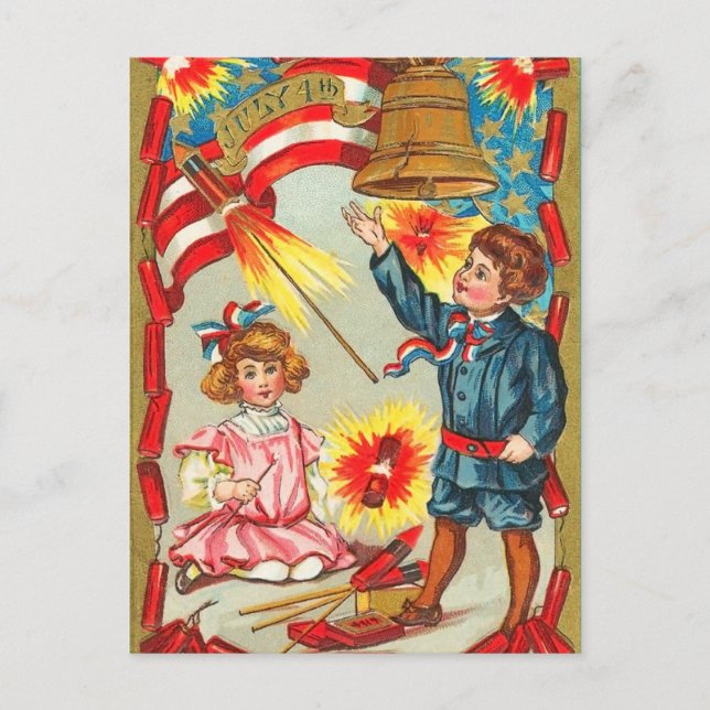 Vintage 4th of July Fireworks Postcard (Front)