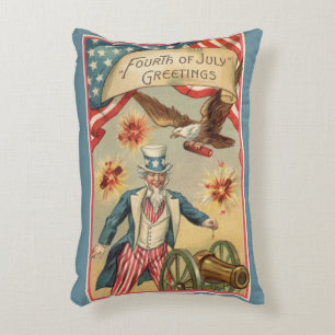 Vintage 4th of July Fireworks with Uncle Sam Decorative Cushion