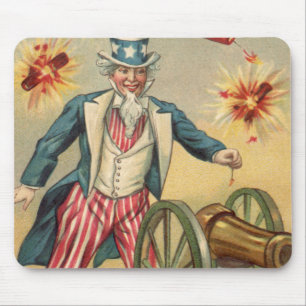 Vintage 4th of July Fireworks with Uncle Sam Mouse Mat