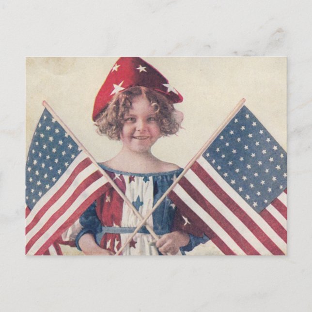 Vintage 4th of July Little Lady Liberty Postcard (Front)