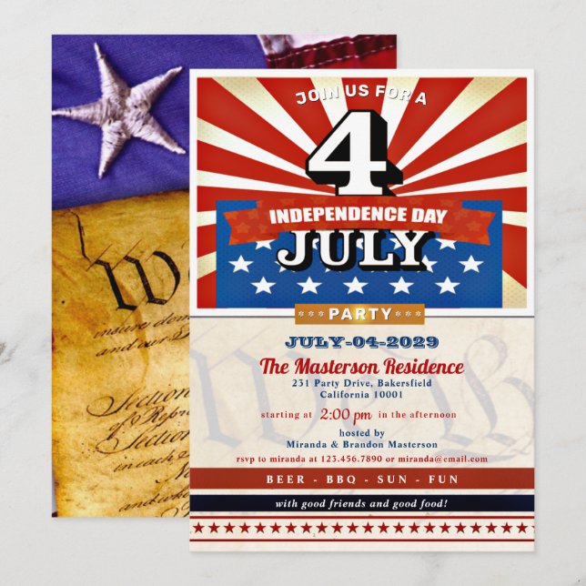 Vintage 4th of July Party Invitation (Front/Back)