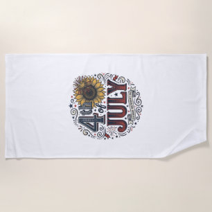 Vintage 4th of July Patriotic Sunflower Shirt Desi Beach Towel