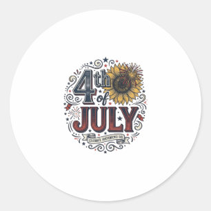 Vintage 4th of July Patriotic Sunflower Shirt Desi Classic Round Sticker
