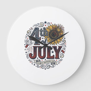 Vintage 4th of July Patriotic Sunflower Shirt Desi Large Clock