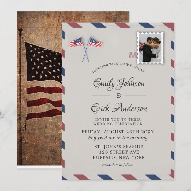 Vintage 4th Of July Photo Wedding Invitation (Front/Back)